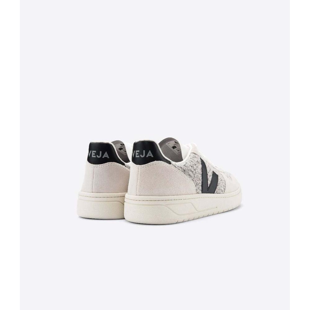 Men's Veja V-10 FLANNEL Sneakers White/Black | ZA 334JPQ